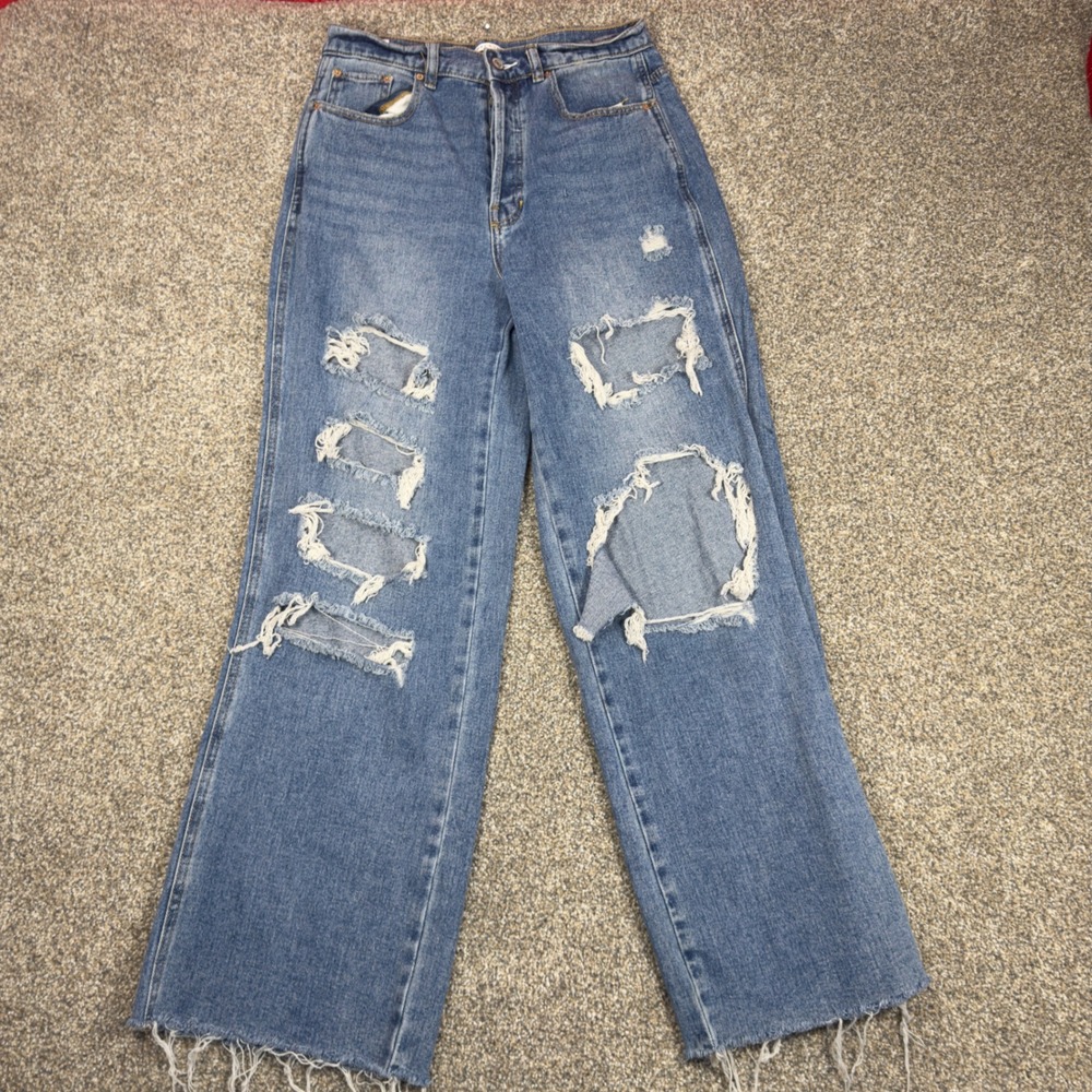 PacSun Baggy Jeans 29 Womens Distressed High Rise Wide Leg Button Fly Denim